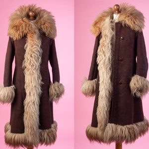INSANE Penny Lane coat! Vintage authentic 1960's 1970's woodstock sheepskin shearling hippie afghan coat. Daisy Jones 70s fur coat. Size M