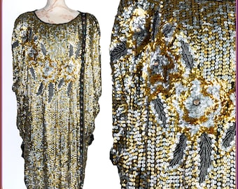 Pure Silk Sequin Vintage 80s Beaded Batwing Mini Dress - Etsy