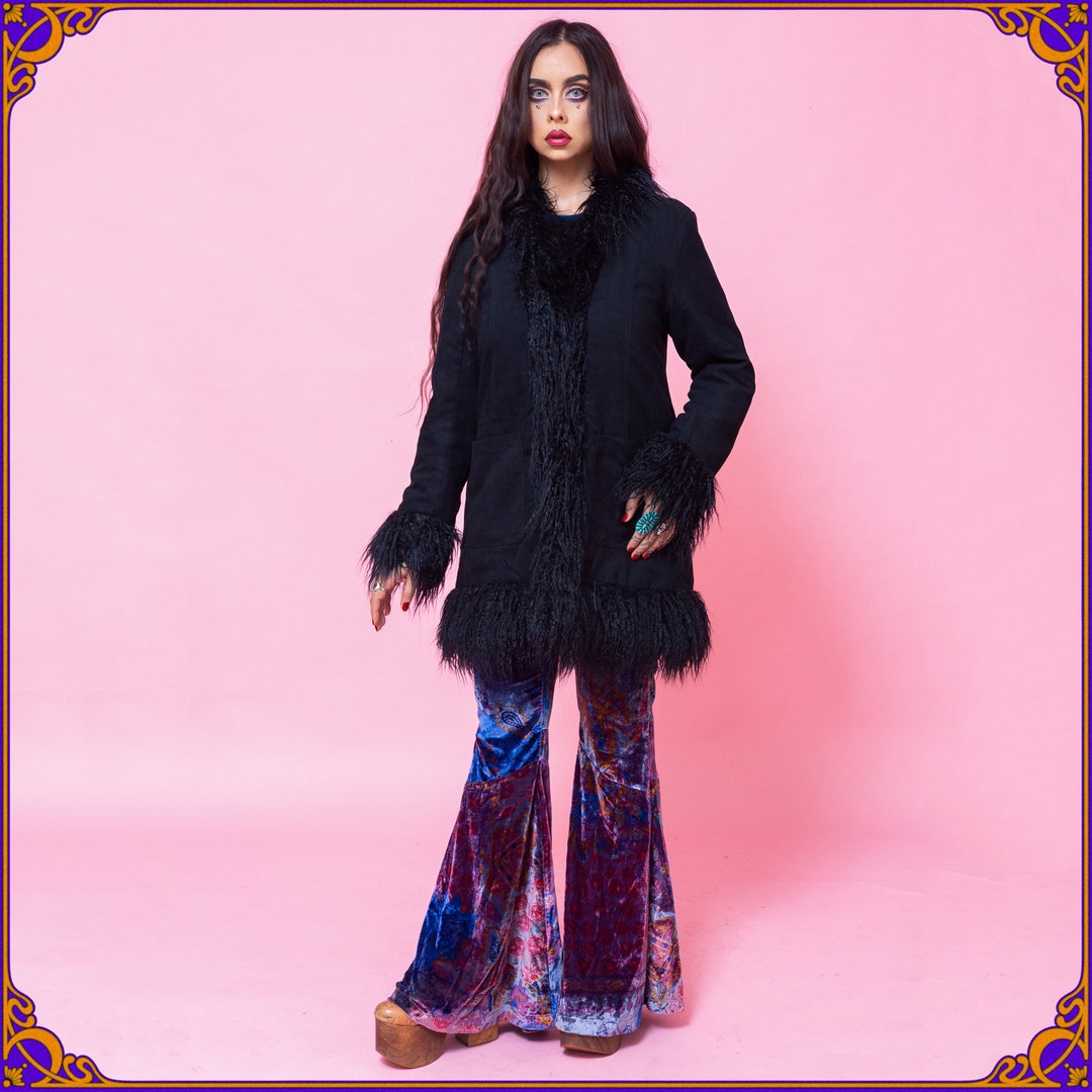 Vintage Faux Mongolian Sheep Fur Vegan Coat. Y2k Shaggy Coat. Penny