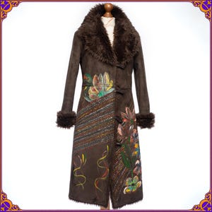 Penny Lane coat! 70s inspired faux fur vegan coat with brautiful hand painted flowers