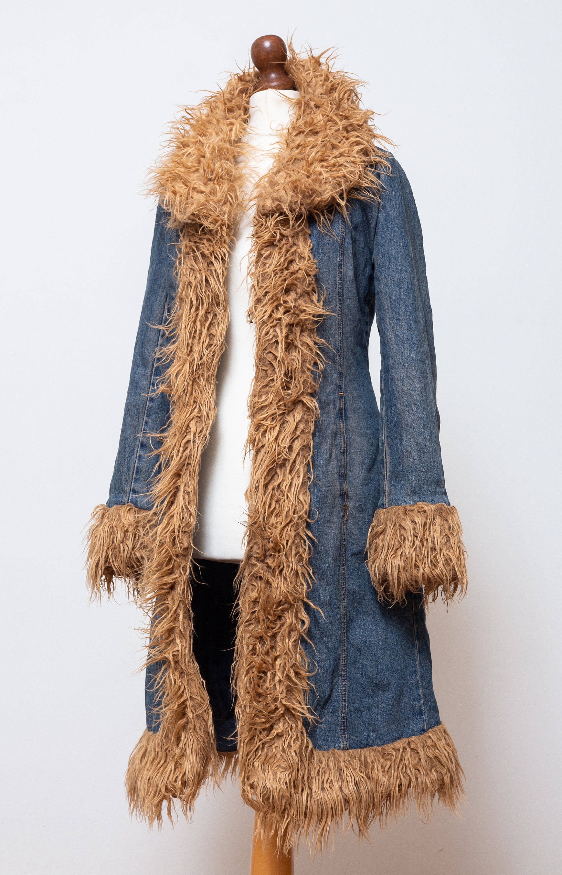 Almost Famous 70s Faux Fur Denim Coat - Blue – Easy Tiger