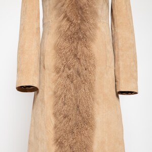 Vintage Penny Lane coat beige real curly fluffy llama mongolian fur trim boho hippie afghan spring real suede leather jacket • Size S image 6