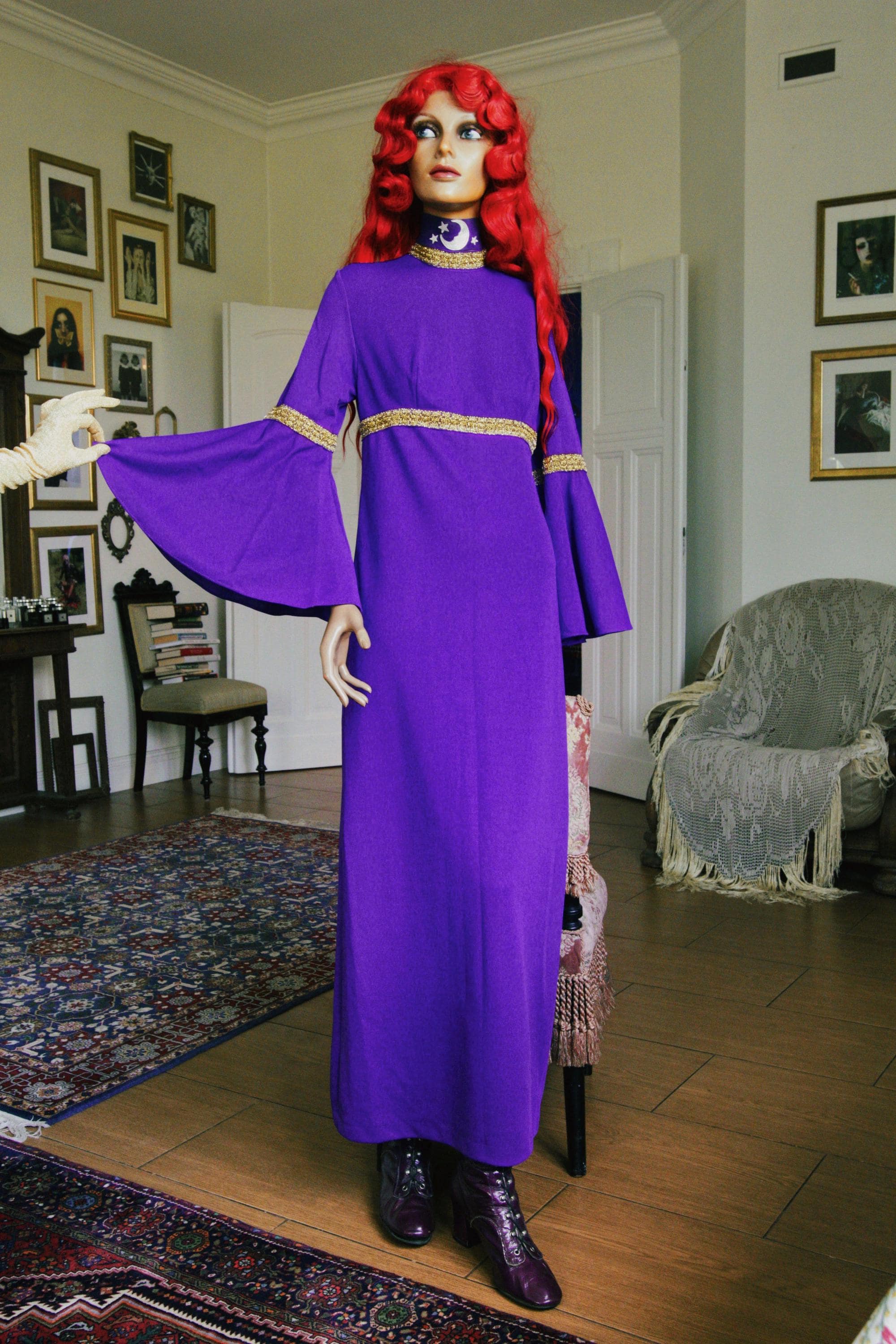Vintage Purple Renaissance Dress Empire Waist Bell Sleeve Festival