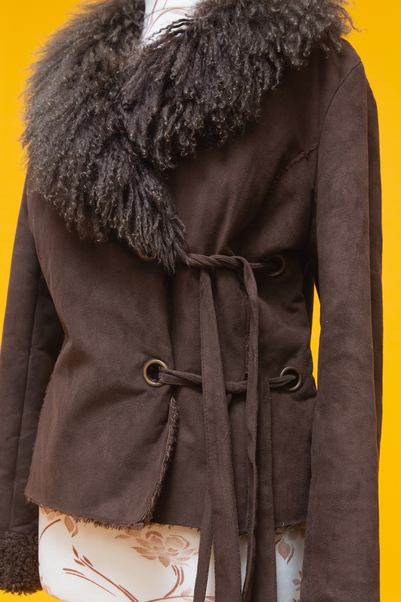 Beautiful vintage 1970/'s style faux suede /& mongoliantibetan fur Penny Lane jacket