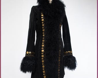 PENNY LANE COAT. Insane beautiful 60s 70s style suede leather & mongolian tibetan fur coat. Daisy Jones coat. Mongolian lamb fur coat Sz xs
