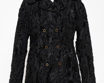 Vintage real karakul Astrakhan fur coat. 60s black swakara broadtail lamb jacket (size MEDIUM)