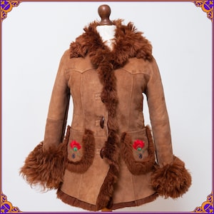 Vintage original 60&#39;s 70&#39;s woodstock sheepskin shearling embroidered afghan coat. Hippie afghan jacket. Penny Lane coat 70s. Size XS