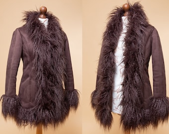 The ultimate PENNY LANE COAT. Dreamy 1960s 1970s style faux mongolian fur coat. Faux fur afghan coat.  70s style egan coat