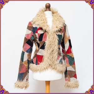 Vintage 70s 90s colorful patchwork suede leather jacket with