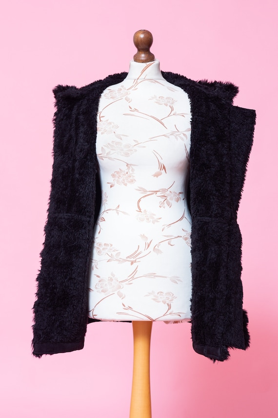 Vintage faux lamb fur vegan coat with hood. Y2k s… - image 10