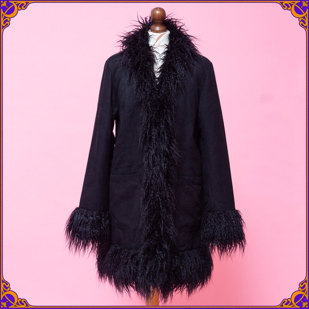 Vintage Faux Mongolian Sheep Fur Vegan Coat. Y2k Shaggy Coat. Etsy