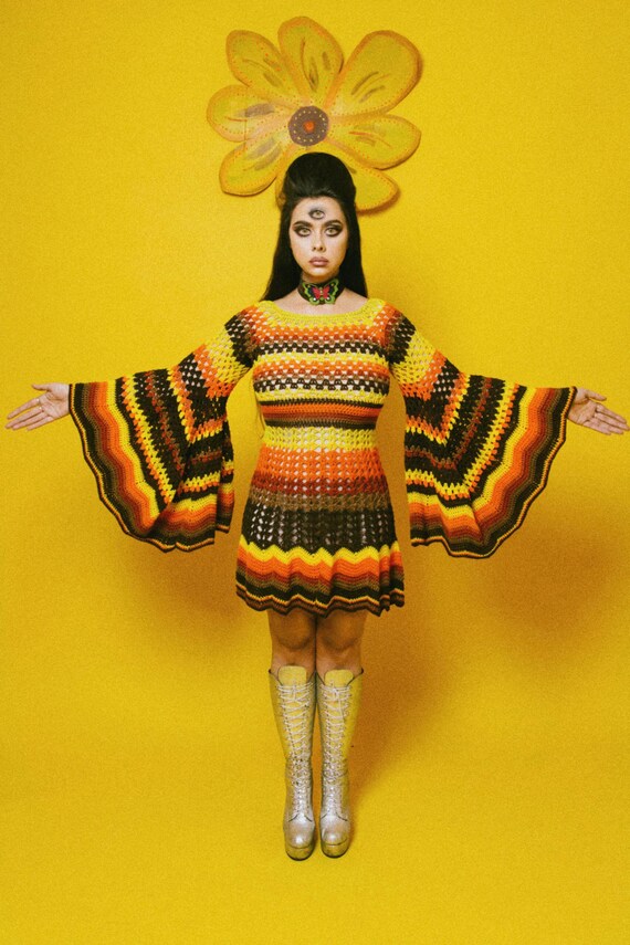 thumbnail image 2 of Oro Import Women's Hippie Gauze Crochet Dress - 60's Retro Mexican Angel Dress - One Size, Assorted Colors 2 of 4