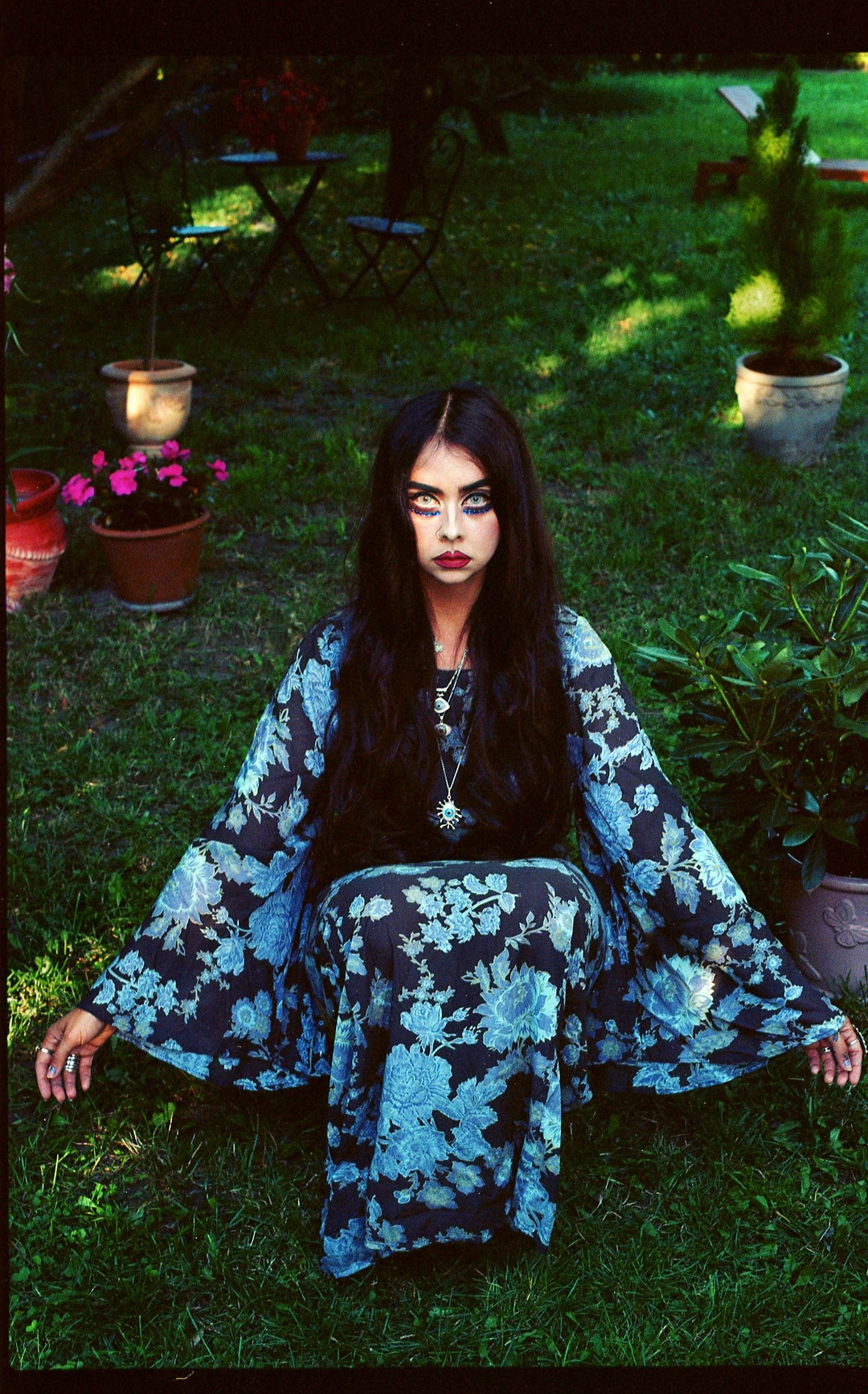 Dreamy Bohemian 1970s Angel Sleeve Woodstock Hippie Maxi Dress. 1970s ...