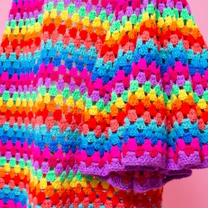 Magical psychedelic FANTASIA NEON 1970s inspired psych mod rainbow bell sleeve crochet dress. image 6