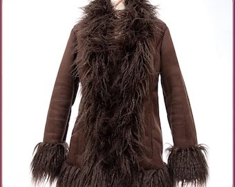The ultimate PENNY LANE COAT. Dreamy 1960s 1970s style faux mongolian fur coat. Faux fur afghan coat. 70s style vegan coat. Size M/L