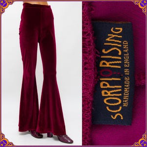 SUPER GROOVY 1970s inspired velvet bell bottom trousers. 70s style hight waisted soft burgundy velvet flares. Boho hippie festival pants S/M