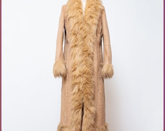 ICONIC Penny Lane 70s afghan boho maxi coat! Vintage shaggy faux suede & faux fur coat. Hippie boho afghan coat. Daisy Jones coat Size SMALL