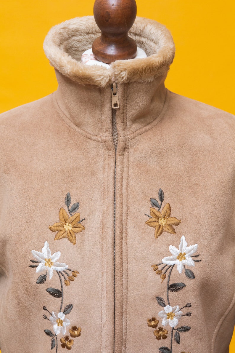 Wonderful 1960s 1970s inspired embroidered vegan suede jacket image 3