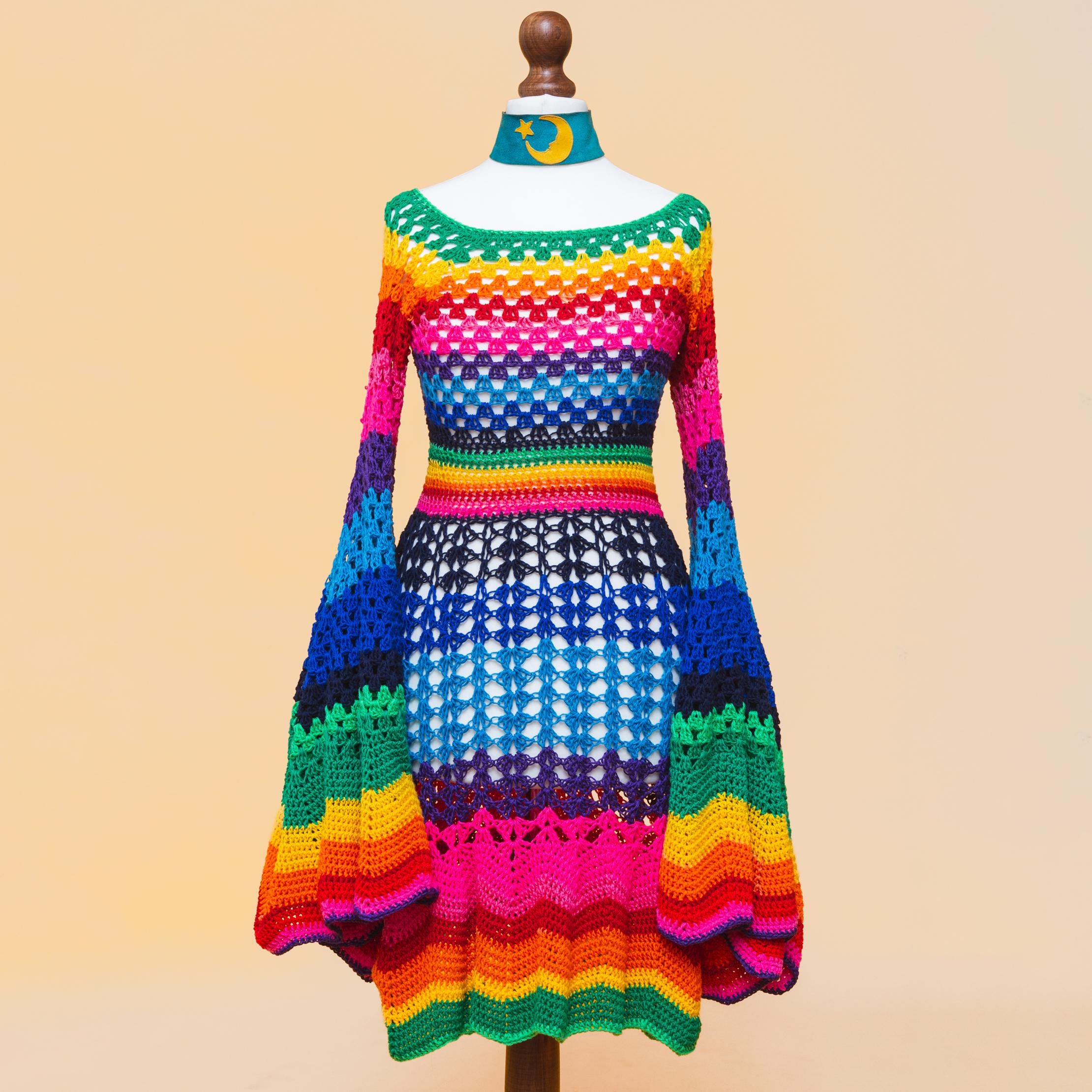 rainbow crochet dress long sleeve Remy Rainbow Crochet Maxi Dress