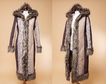 PENNY LANE COAT! Super cute & super groovy fluffy vegan faux fur coat with hood. 70s inspired maxi hippie boho coat
