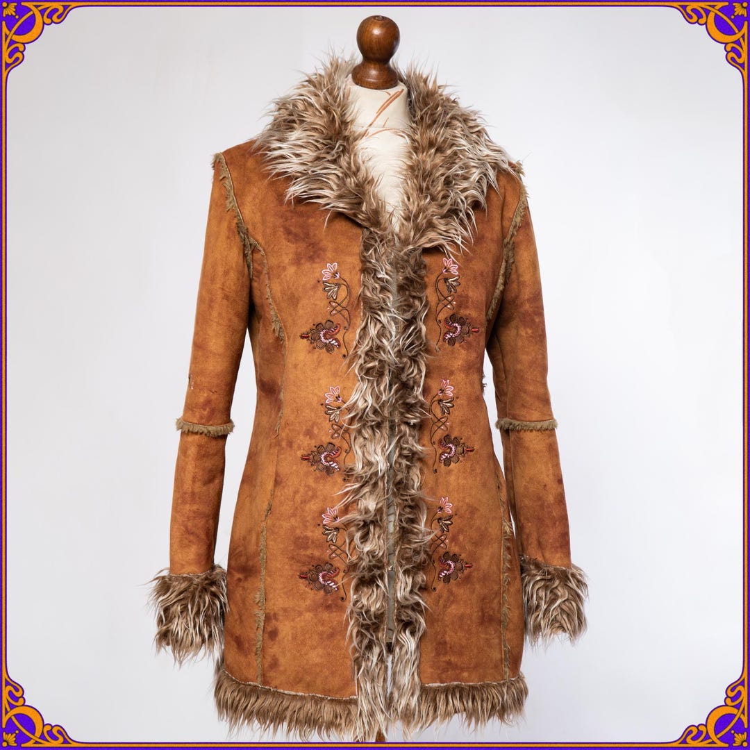 【未使用品】 Fur Faux Shaggy Embroidered 60s Jacket. Vegan Coat. Afghan ジャケット・アウター