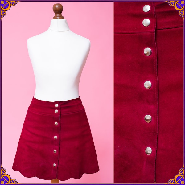 Vintage 1970s red suede leather skirt. High waisted leather skirt. 60s 70s mod skirt/ Vintage suede 70s Penny Lane skirt. Daisy Jones skirt