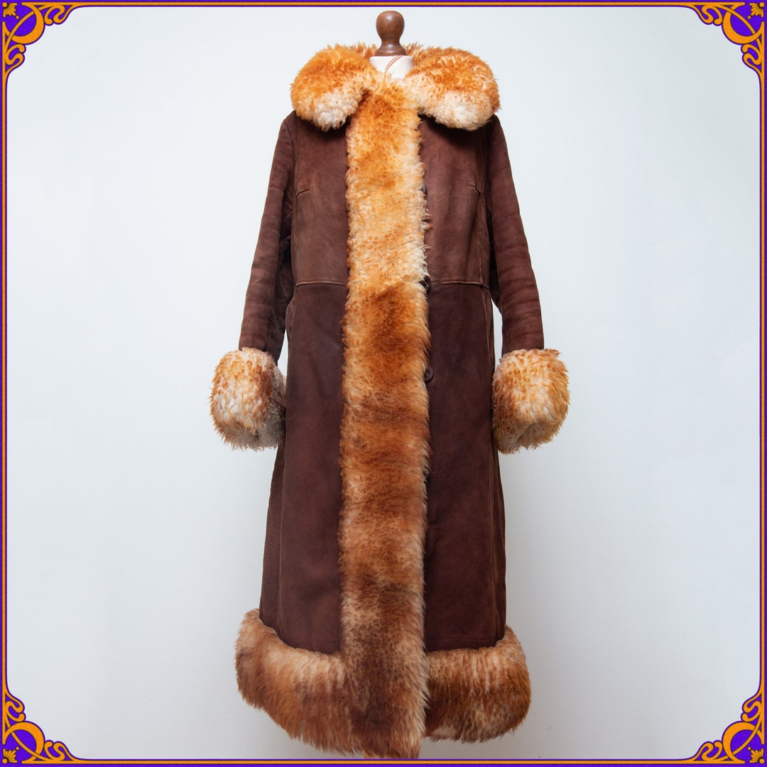 Vintage 60s 70s Shearling Sheepskin Suede Long Penny Lane Coat