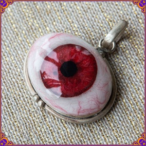 UNIQUE & WEIRD 925 silver hand painted magical brown red eye pendant. Stunning one of a kind handmade jewelry. Weird eye jewelry.