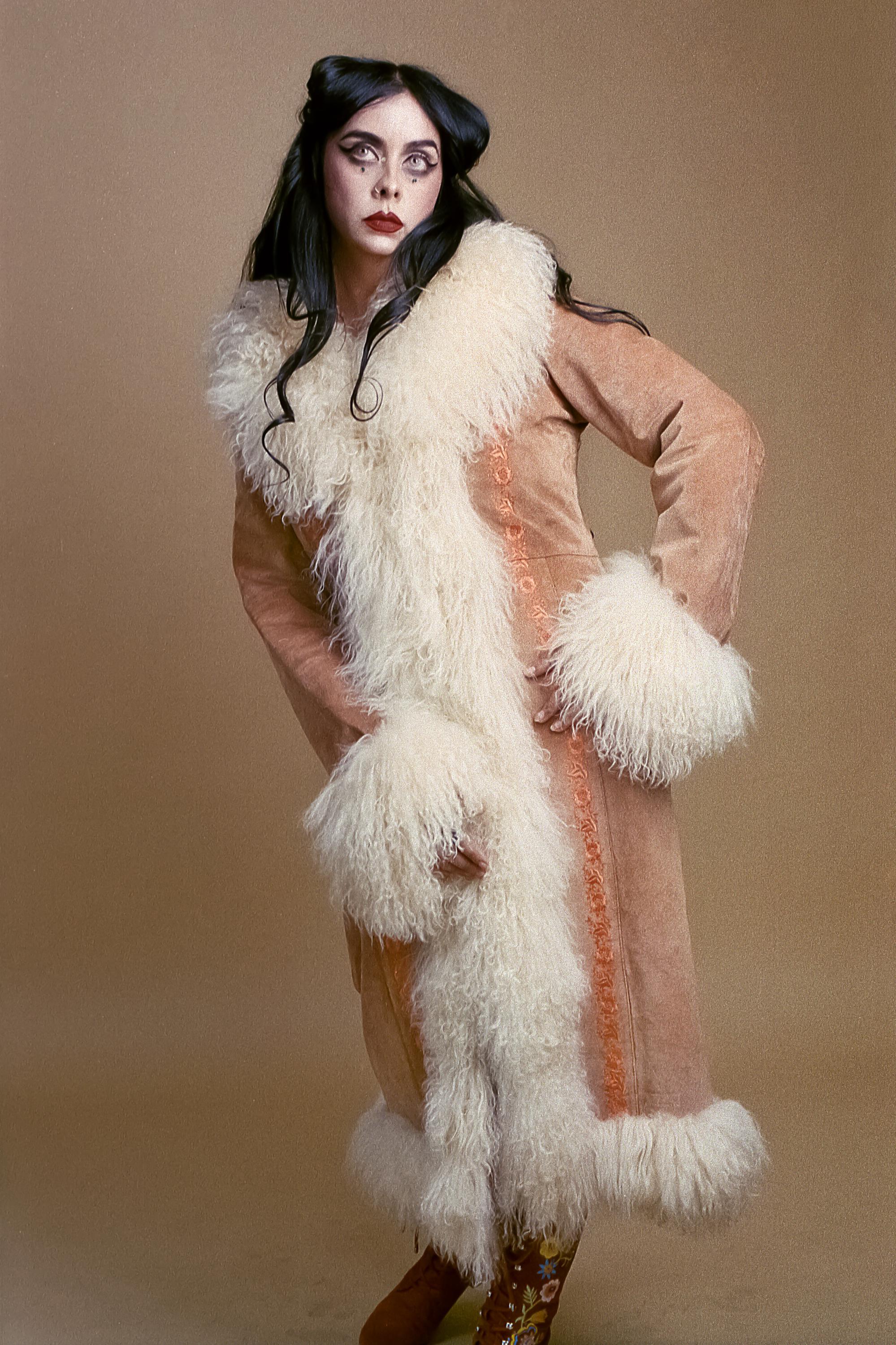 ジャケット・アウター 90s- wool alpaca shaggy long coat Vintage Penny Lane Coat Real Lama Mongolian Fur Embroidered Suede