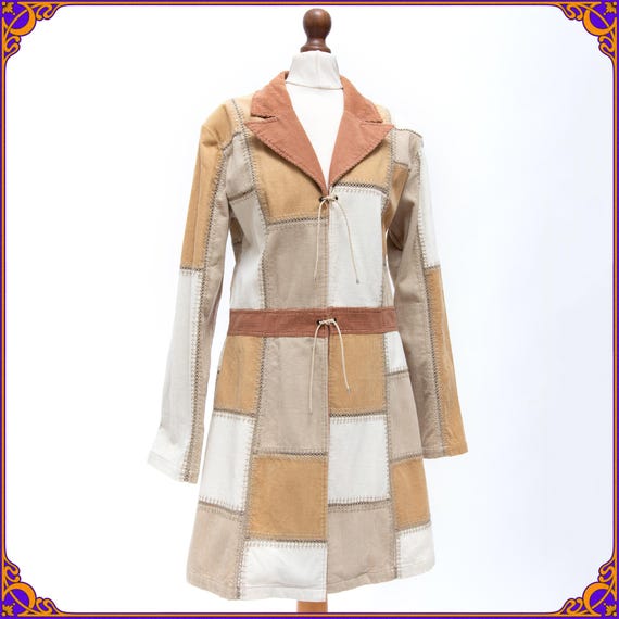 Groovy Vintage 70s Patchwork Corduroy Coat – Boho Hippie Festival Jacket, Retro Unisex Outerwear, Size M