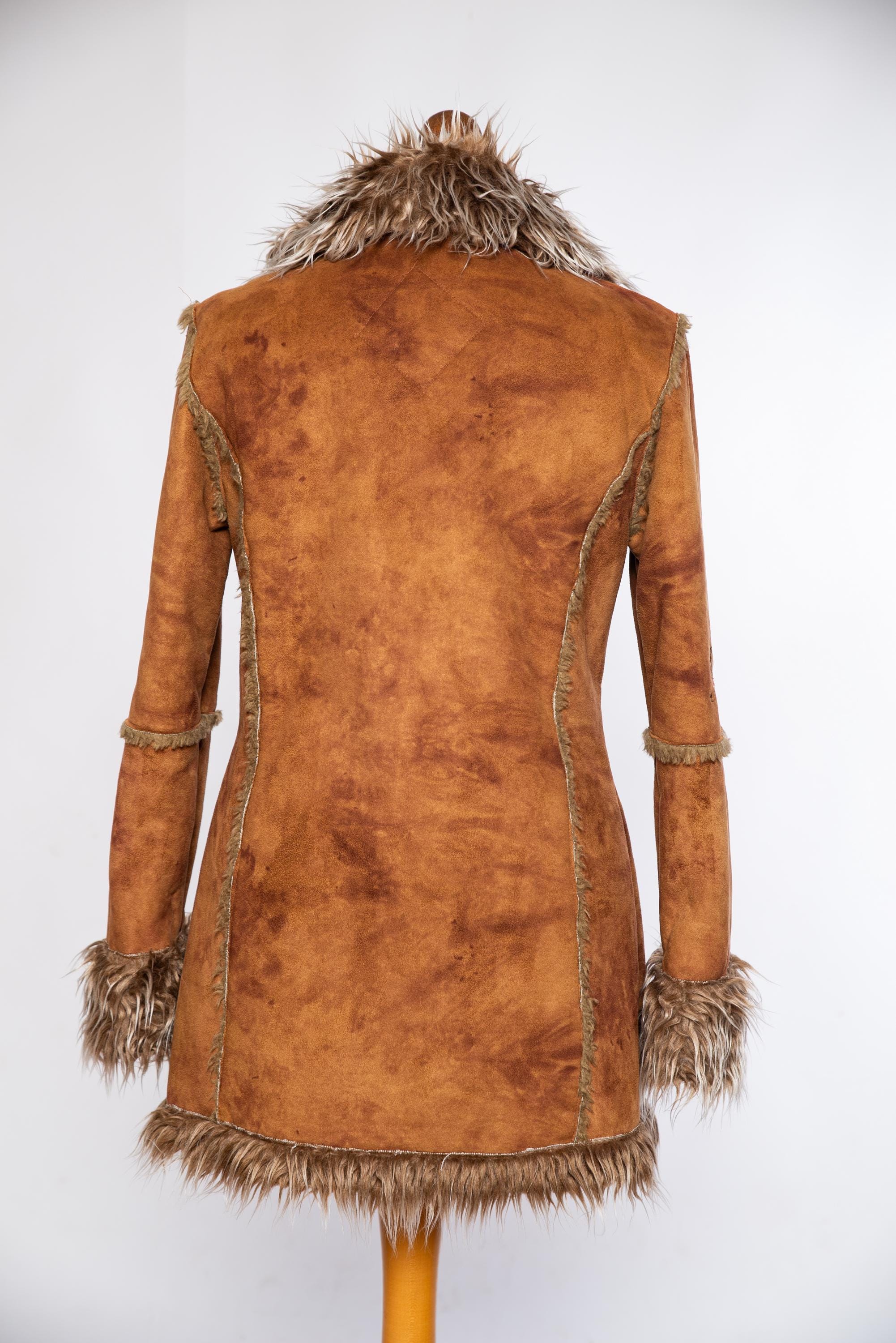 Shaggy Faux Fur Embroidered Afghan Coat. Vegan Jacket. 60s