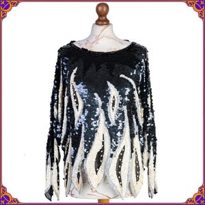 ULTRA RARE vintage flapper sequins sequined black & white heavily beaded embellished SILK blouse. Size M/L