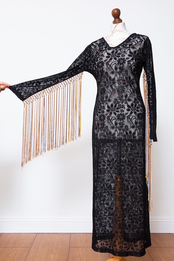 RARE Victorian Sheer Lace 60s 70s Inspired Fringed Hippie Gothic Goth Dress.  Coachella Stevie Nicks Fringe Boho Maxi Dress - Etsy Ireland