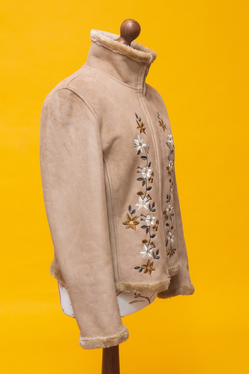 Wonderful 1960s 1970s inspired embroidered vegan suede jacket image 6