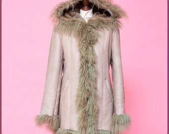 PENNY LANE COAT 70s! Vintage Boho Hippie 70s faux shearling & mongolian tibetan lamb fur coat. Daisy Jones afghan coat. Size M/L