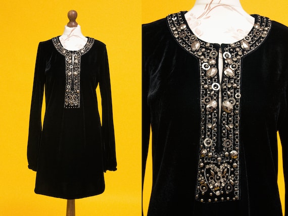 Fabulous late sixties mod inspired velvet dress wi
