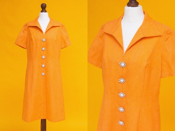 Cutest psych mod vintage 70s orange dress