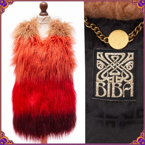 AMAZING BIBA 70s boho afghan style faux mongolian tibetan fur vest. BIBA faux fur shaggy gilet. Daisy Jones boho vest. Size M