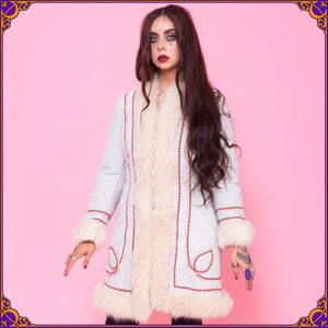 Vintage 1960&#39;s embroidered sheepskin afghan coat, 70&#39;s shearling shaggy afghan jacket, penny lane coat, woodstock hippy afghan coat, size M