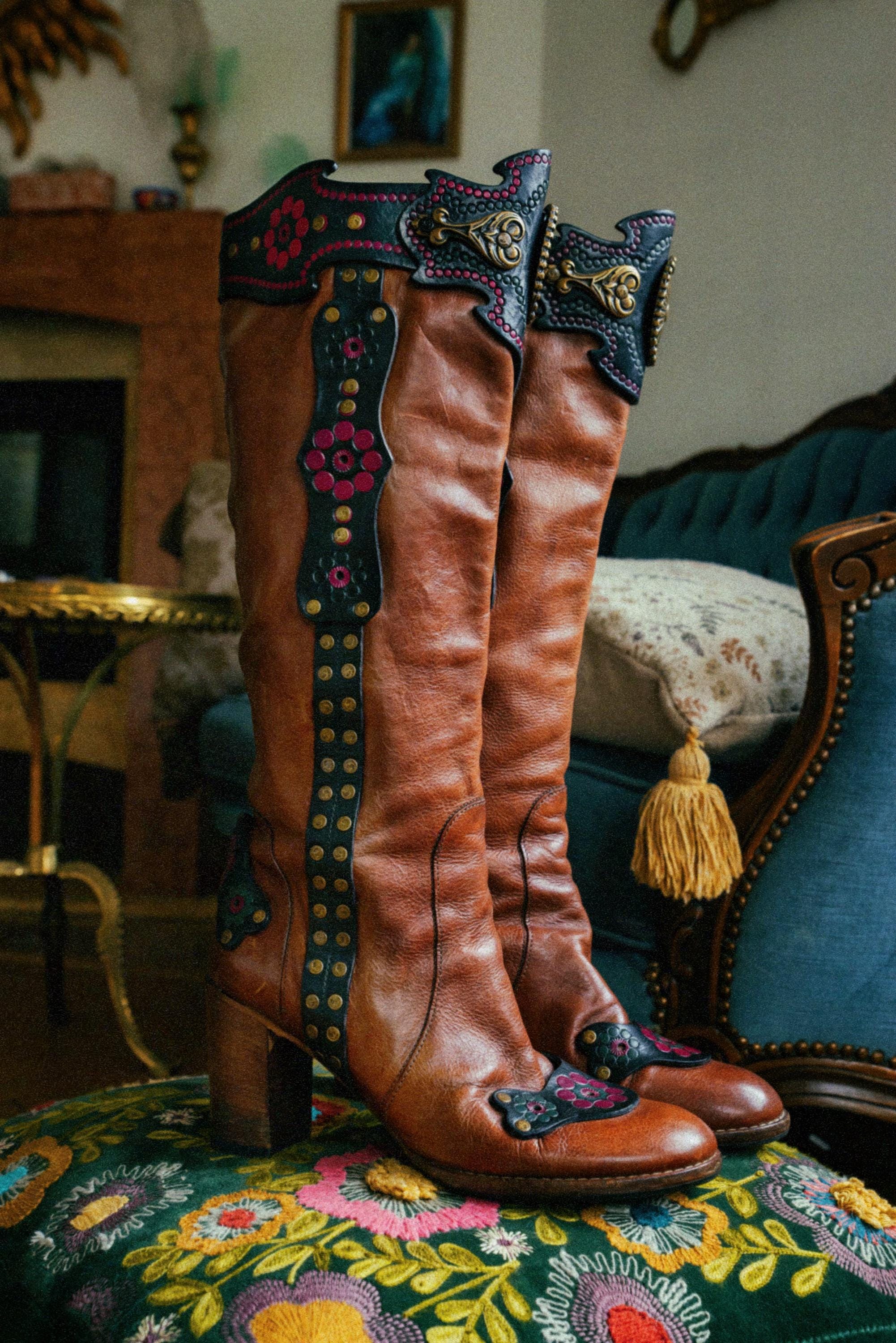 Vintage Anna Sui Cowboy Boots Rare Collector Designer Runway Over