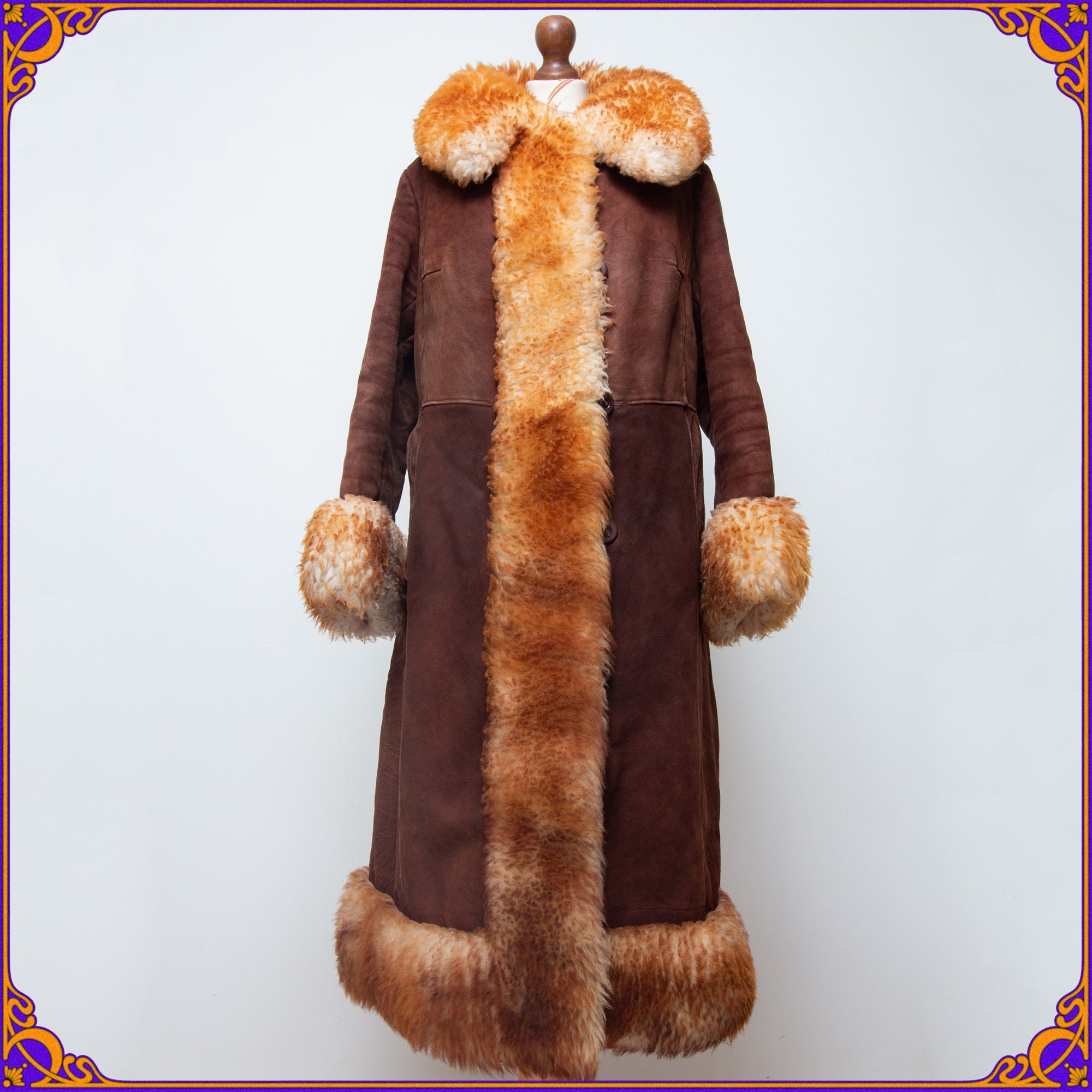 Original 60s 70s Vintage Afghan Hippy Suede Shearling