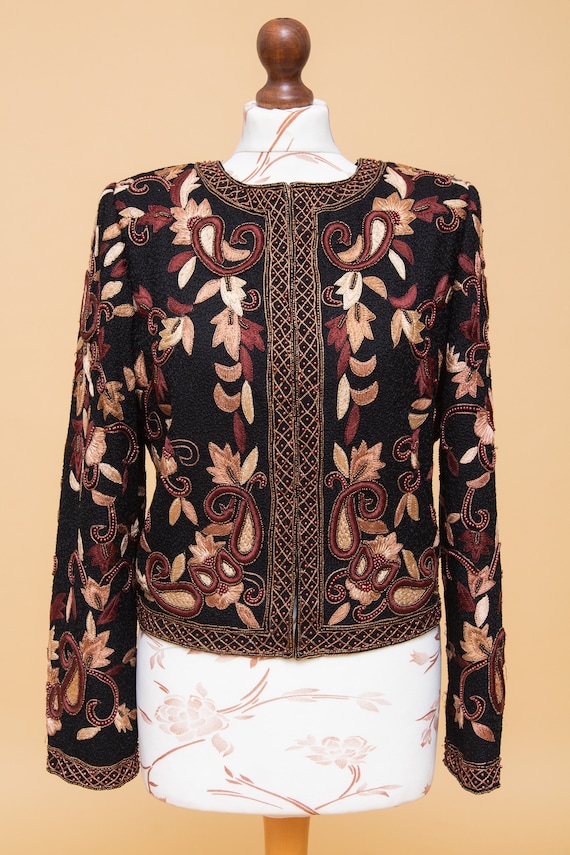 AMAZING  vintage 100% SILK 80's embellished jacke… - image 2