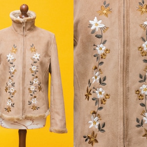Wonderful 1960s 1970s inspired embroidered vegan suede jacket image 1