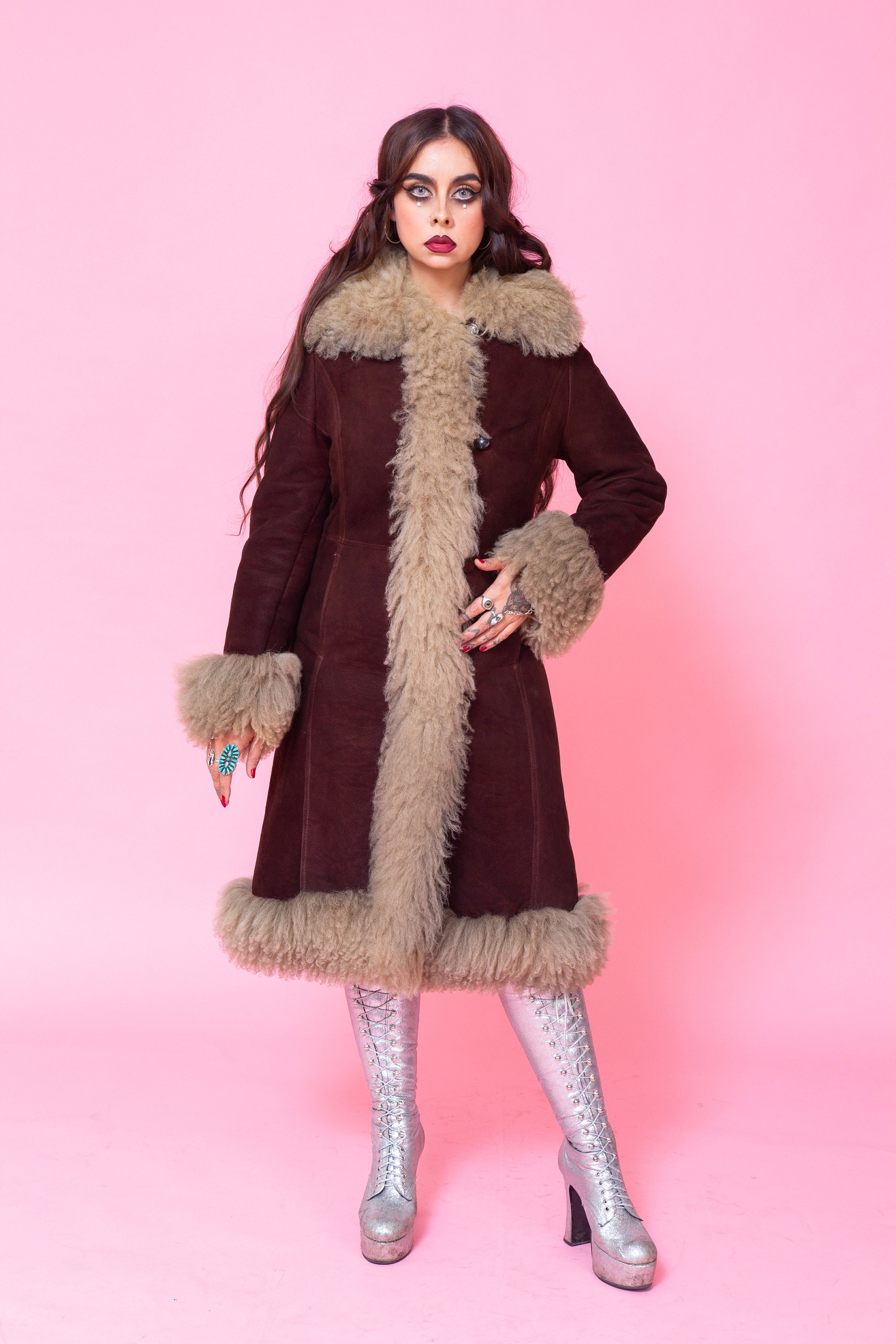 Vintage Penny Lane Shearling Coat Real Sheep Fur Long Woodstock