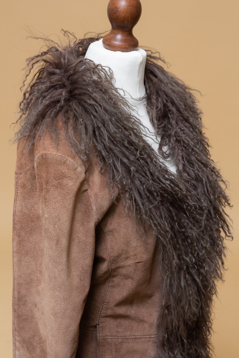 So so magical! Spectacular 1970/'s style suede leather /& mongoliantibetan long hair fur coat