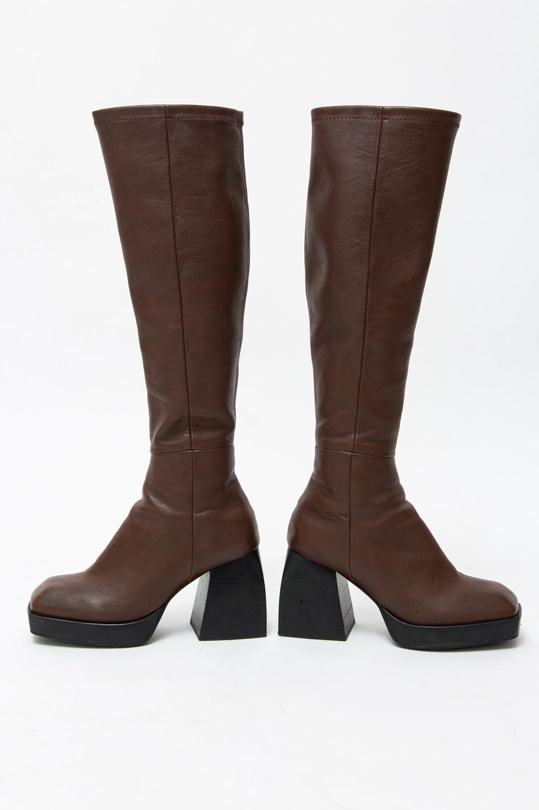 Brown Platform Boots 70s Style Knee High Fake Leather Stevie Nicks ...