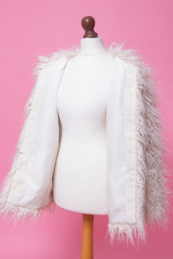 Shaggy cream faux mongolian tibetan fur vegan coa… - image 10