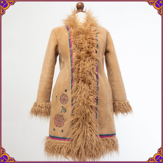 Vintage faux fur afghan coat with floral embroidery womens fur coat boho Penny Lane retro 60s 70s outfit festival fashion hippie y2k jacket