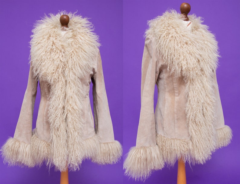 Stunning Penny Lane suede leather & mongolian lamb fur coat. 70s inspired boho coat. So so magical! 