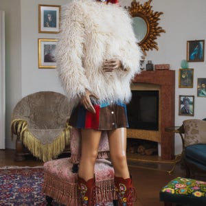 Coquette faux fur y2k jacket 2000s retro boho 70s style fuffy shag rockstar womens white fur coat disco mob wife bride jacket Size SMALL image 3